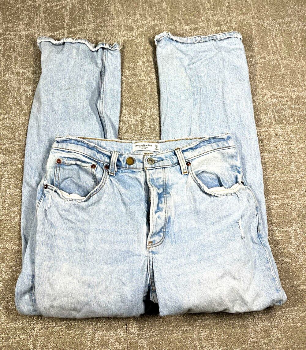 Abercrombie & Fitch Womens 90s Baggy Low Rise Light Wash Distressed Jeans 28/6s